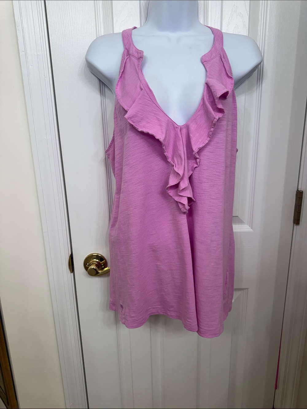 Pink Ruffle V-Neck Tank Top